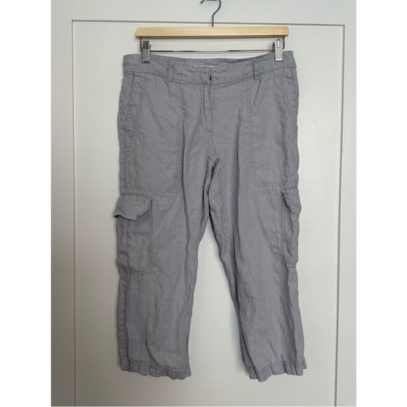Eileen Fisher Pants - Eileen Fisher Cargo Cropped Pants Womens Sz 8 Gray Organic Linen Casual Beach